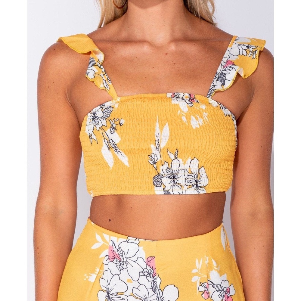 Yellow Tropical Floral Print Crop Top & Pants Set - Picture 9 of 10